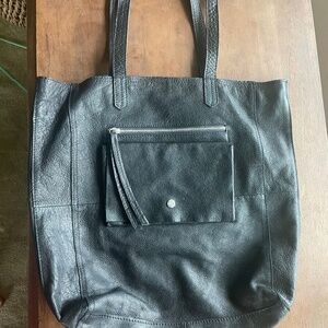 Anthropologie Black Leather Tote Satchel